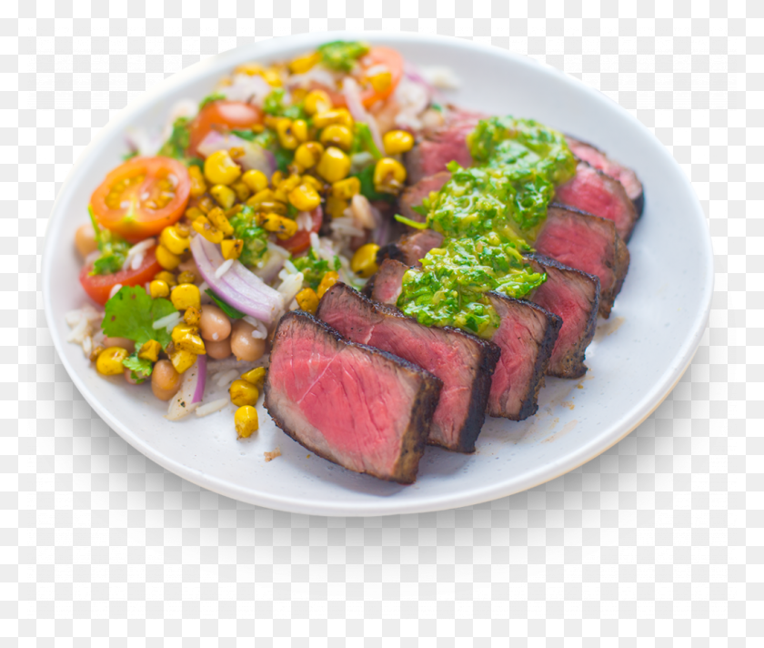 1024x856 Steak With Chimichurri Sauce Corn And Rice Salad Flat Iron Steak, Food, Dish, Meal HD PNG Download