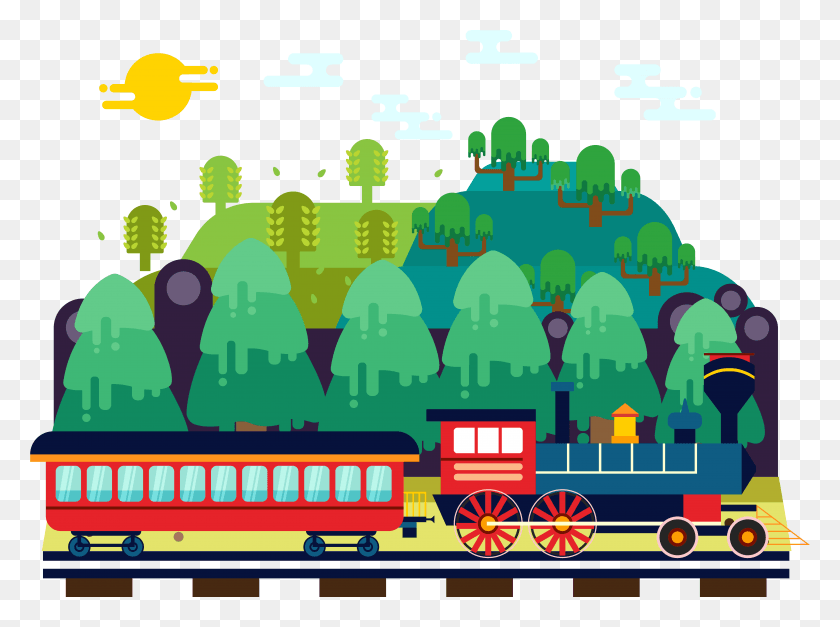 8175x5944 Steam Train Plant Simple Sky And Vector Image, Bus, Vehicle, Transportation HD PNG Download