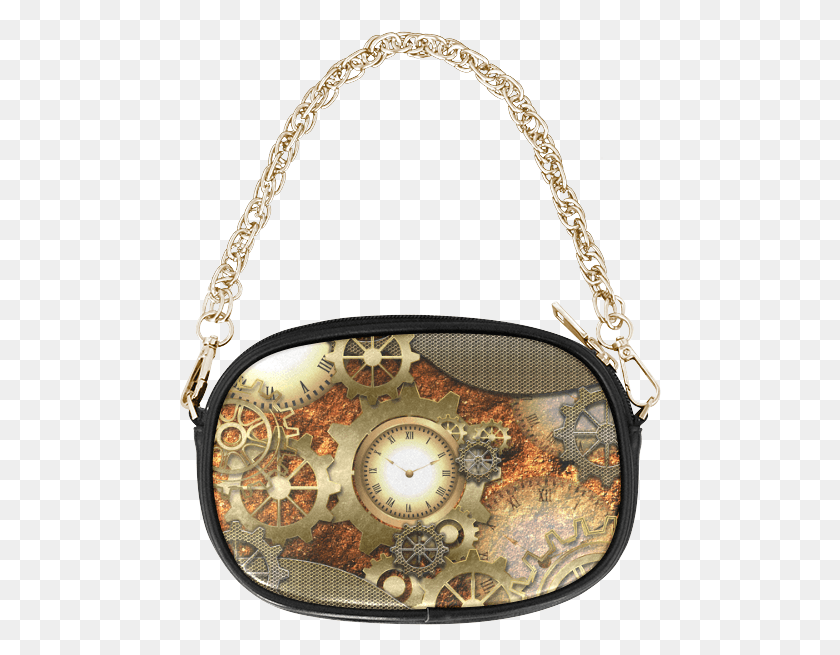 482x595 Steampunk Golden Design Clocks And Gears Chain Purse Gold Star Black Purse, Handbag, Bag, Accessories HD PNG Download