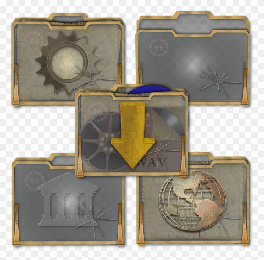 1015x1000 Descargar Png Steampunk Mac Folder Icons Medal, Text, Collage, Poster Hd Png