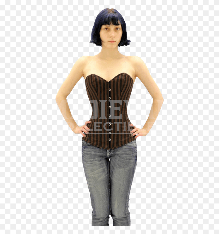 462x837 Steampunk Striped Sateen Overbust Corset Girl, Clothing, Apparel, Person HD PNG Download