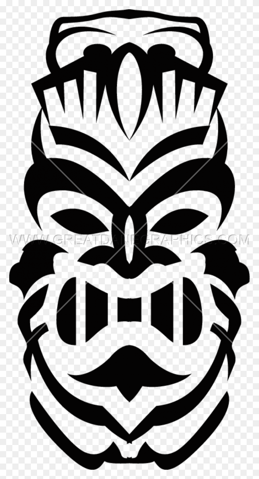825x1576 Stencil Totem Transprent Tiki Black And White Clipart, Symbol, Plant, Leaf HD PNG Download