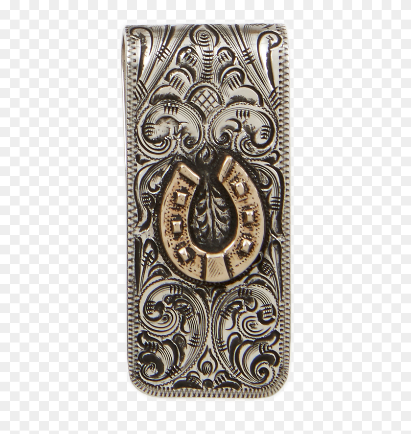 425x827 Sterling Silver Large Money Clip With 14 K Gold Horseshoe Carving, Rug, Wood, Pattern HD PNG Download