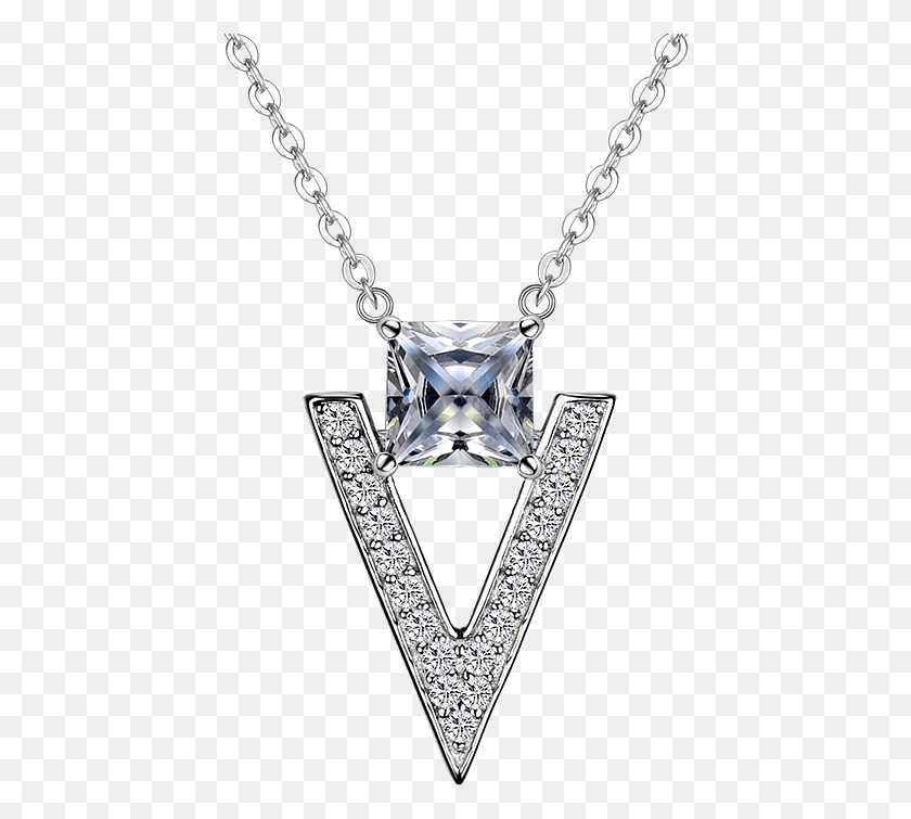 430x695 Sterling Silver V Shaped Alphabet Pendant Design Necklace, Diamond, Gemstone, Jewelry HD PNG Download