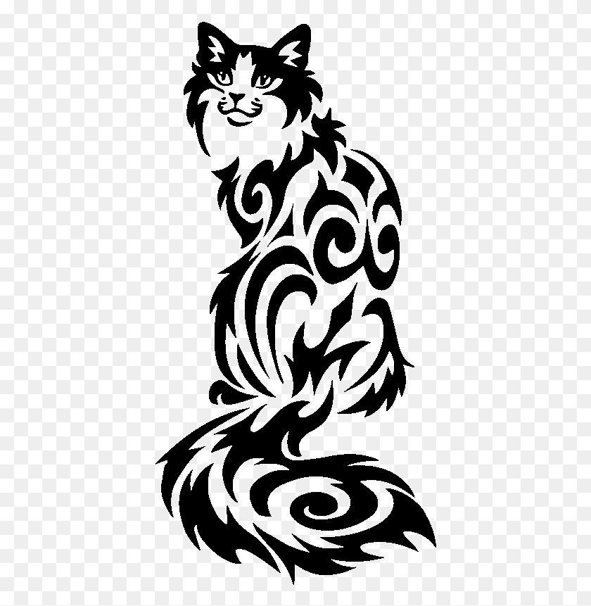 400x801 Sticker Chat Tribal Ambiance Sticker Kc4985 Tribal Cat Drawing, Gray, World Of Warcraft HD PNG Download