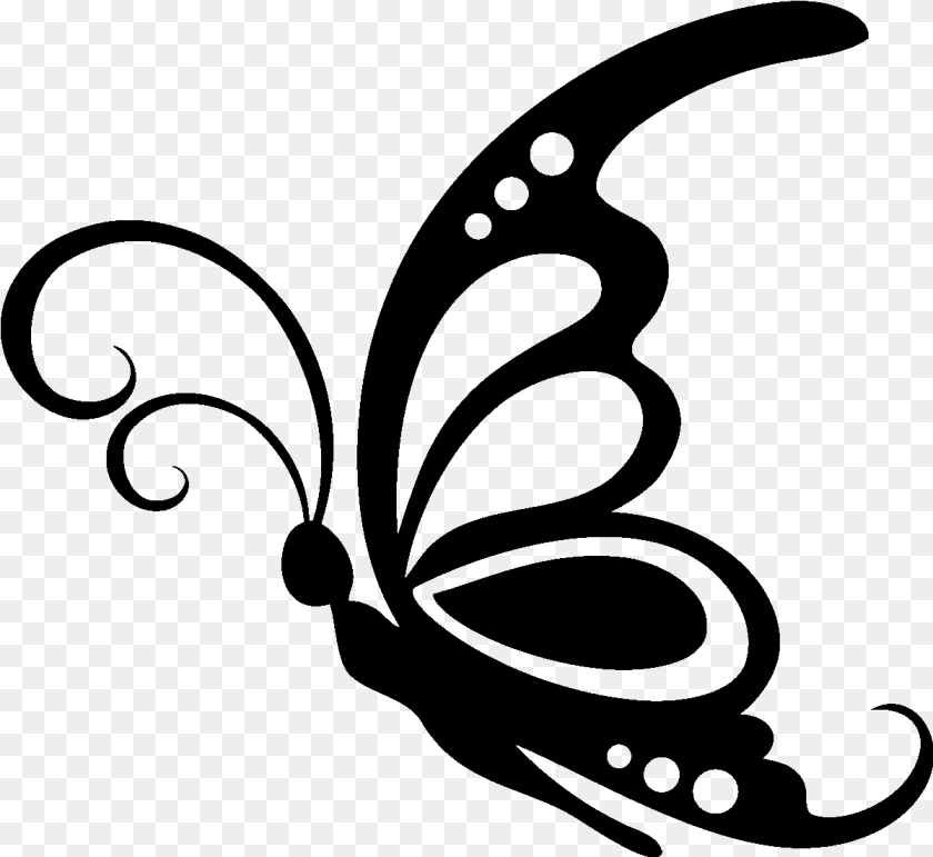 1200x1101 Sticker Grand Papillon Butterfly Clipart Black And White, Gray PNG