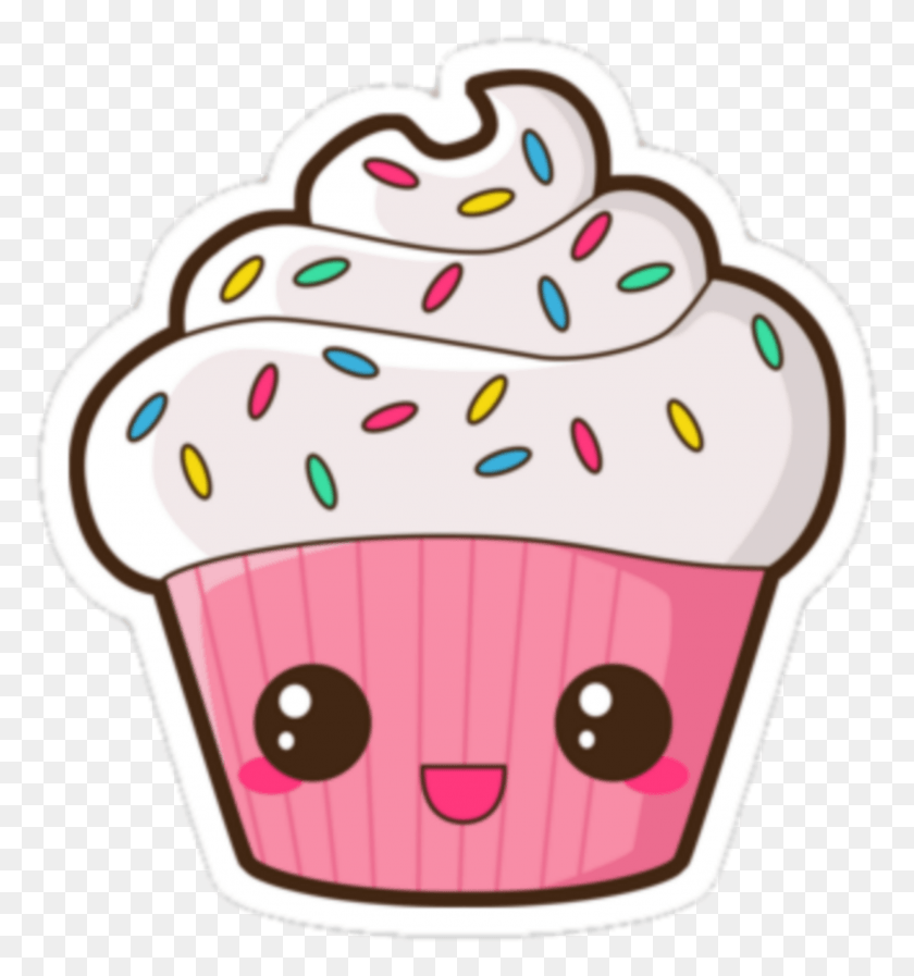 1870x2008 Наклейка Kawaii Pink Cupcake Dessert Face Face Прозрачные Кексы Kawaii, Крем, Торт, Еда Hd Png Скачать