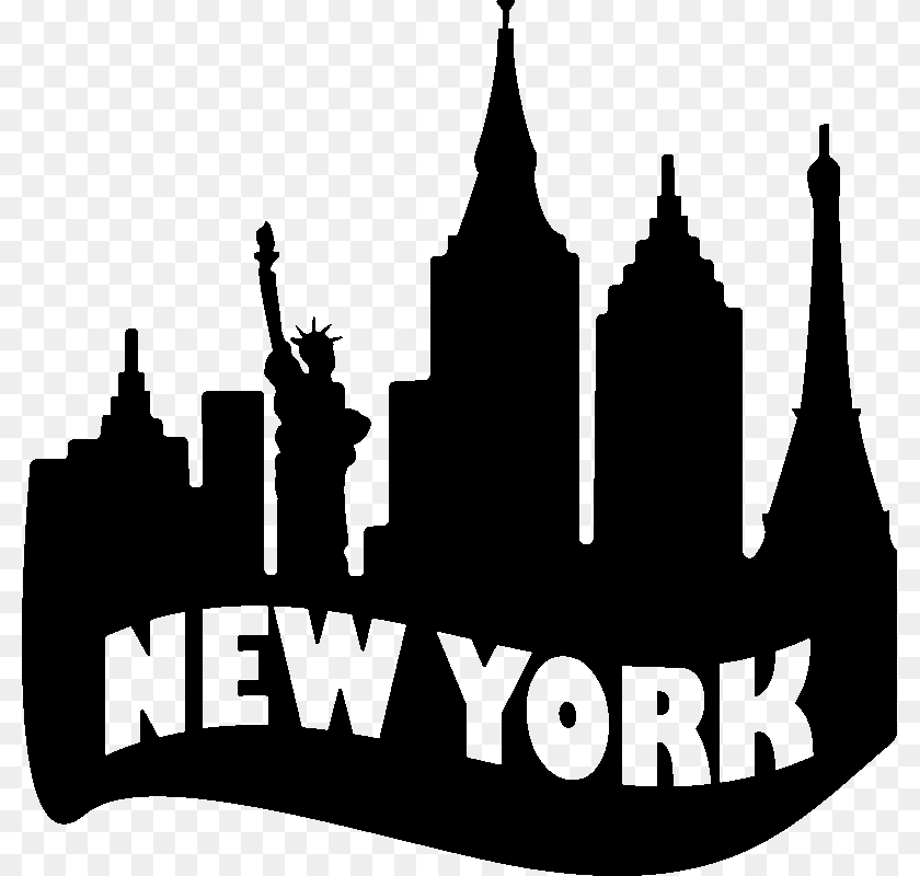 800x800 New York Skyline Texte Ambiance Kc2304 Stickers New York, Silhouette, Stencil, Logo, Person Sticker PNG