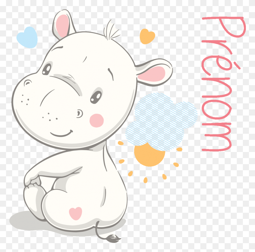 1174x1158 Sticker Prenom Personnalisable Bebe Hippopotame Fille Cartoon, Graphics, Piggy Bank HD PNG Download
