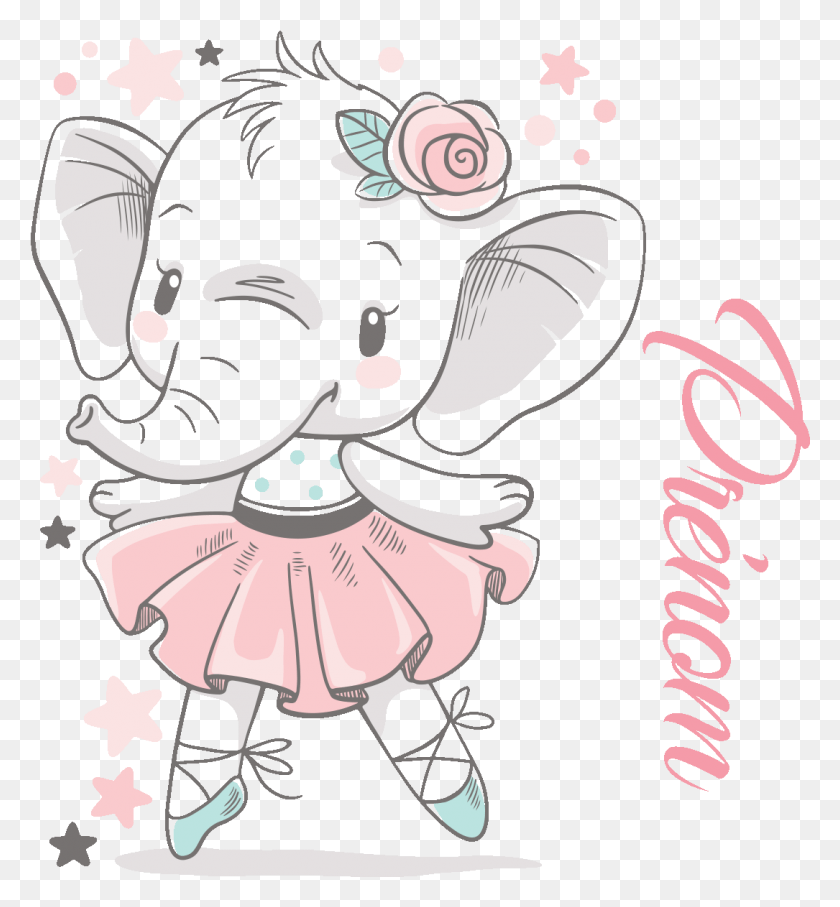 1085x1179 Descargar Png Sticker Prenom Personnalisable Elefante Bailarina Ambiente Dibujos Animados Lindo Bebé Elefante, Gráficos, Poster Hd Png
