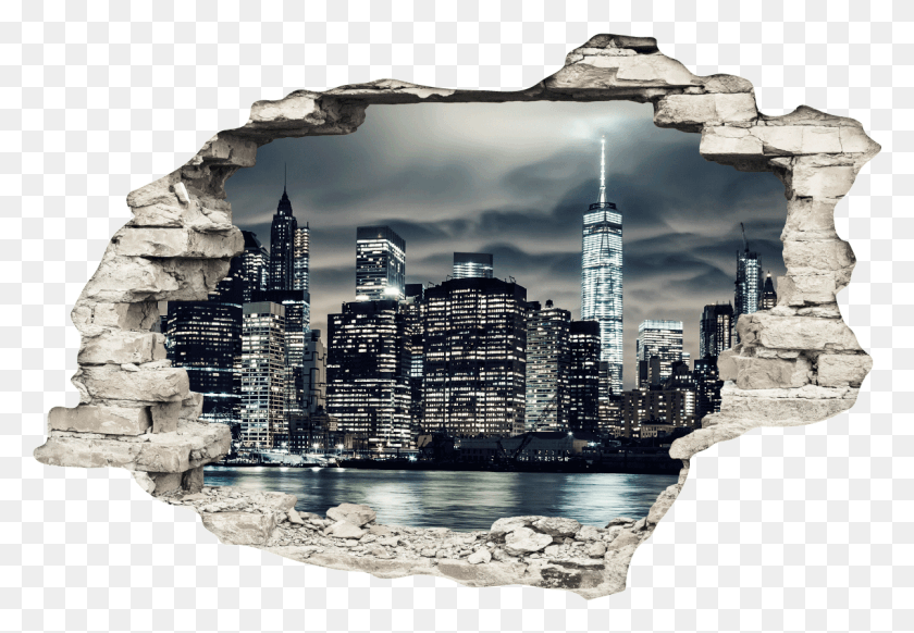 1201x805 Sticker Trompe L Oeil Nuit Magique A New York Ambiance Sticker, City, Urban, Building HD PNG Download