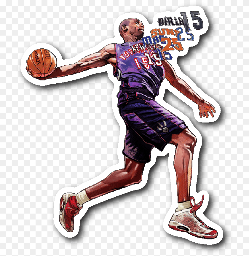 741x863 Sticker Vince Carter Over The Years Vinyl Sticker Vince Carter Dunking Transparent, Teen, Person, Boy, Male Clipart PNG