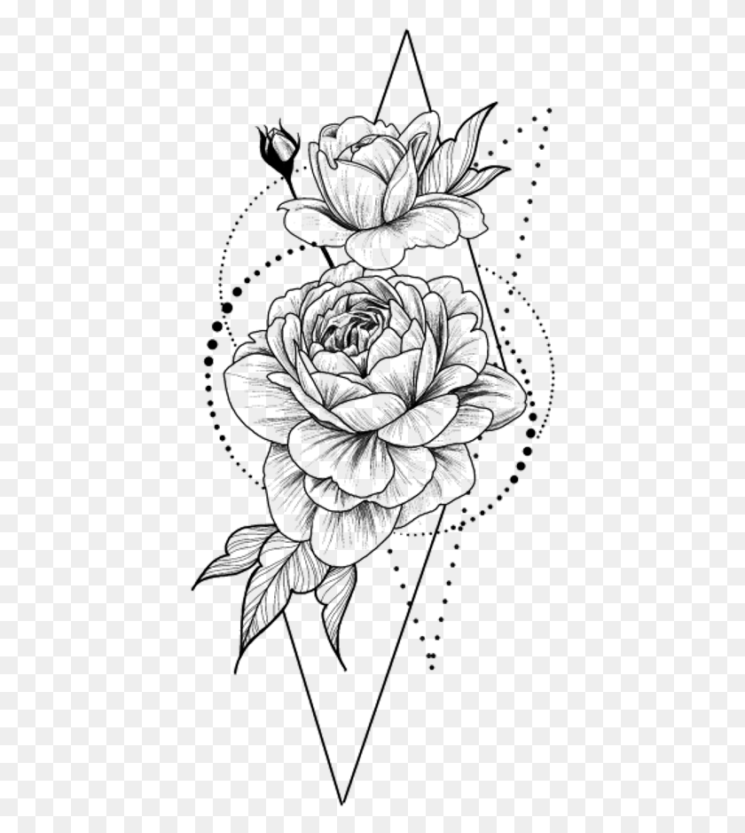 414x879 Наклейки Blackandwhite Flower Flowers Rose Tatouage Dessin, Графика, Цветочный Дизайн Png Скачать
