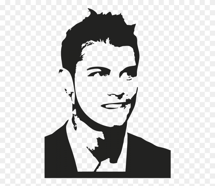 496x669 Stickers Cristiano Ronaldo Autocollants Ronaldo Black And White Drawing, Head, Face, Person HD PNG Download