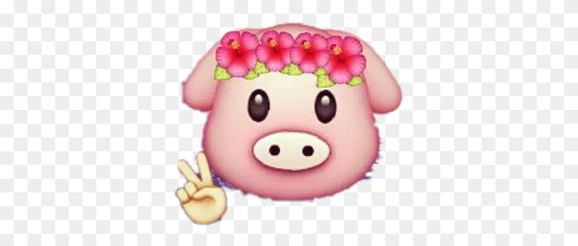 335x298 Stickers Pig Emoji Emojis Remixit Flowers Emoji Pig, Piggy Bank, Mammal, Animal HD PNG Download
