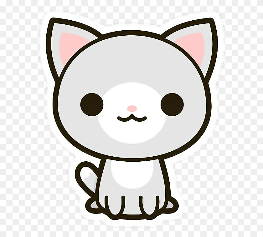 600x698 Stickersalma Pngkawaii Cat Kitty Gatito Gato Kawaii Cute Cat Drawing, Head, Label, Text HD PNG Download