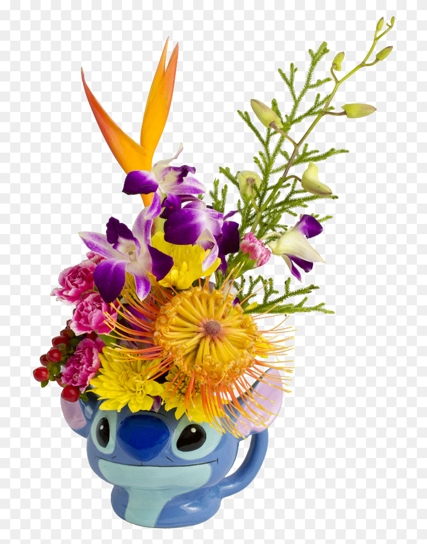 714x1009 Stitch Flower Mug Lilo And Stitch Floral Arrangement, Plant, Blossom, Flower Arrangement HD PNG Download