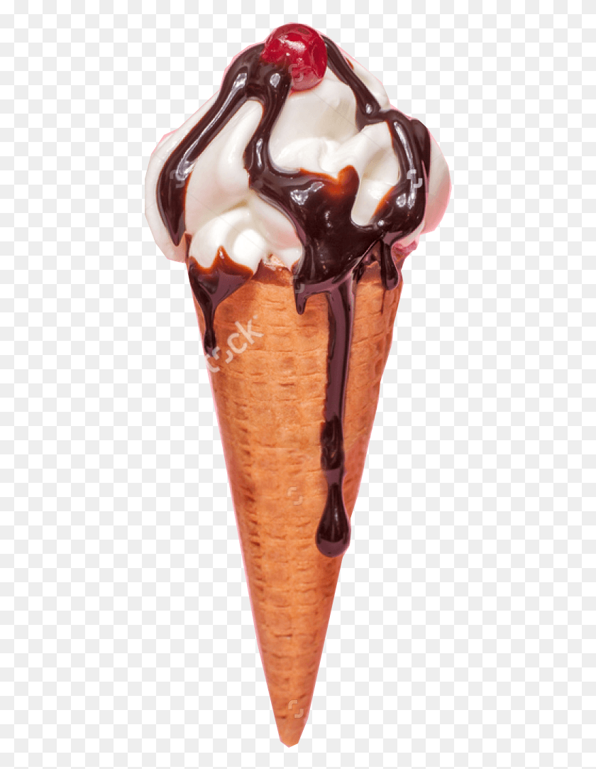 434x1023 Стоковое Фото Тающий Конус Мороженого С Шоколадным Сиропом Мороженое С Сиропом, Сливками, Десертом И Едой Hd Png Download