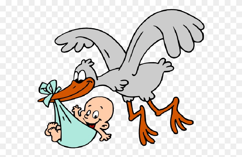 581x487 Stork With Baby Clipart Stork Carrying Ba Boy Cartoon Stork Carrying Baby Clipart, Animal, Bird, Poster HD PNG Download