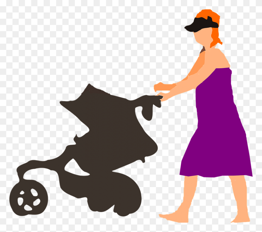 821x720 Stroller Baby Lady Woman Mom Push Walking Mother Mujer Y Bebe, Person, Human, Dress Descargar Hd Png