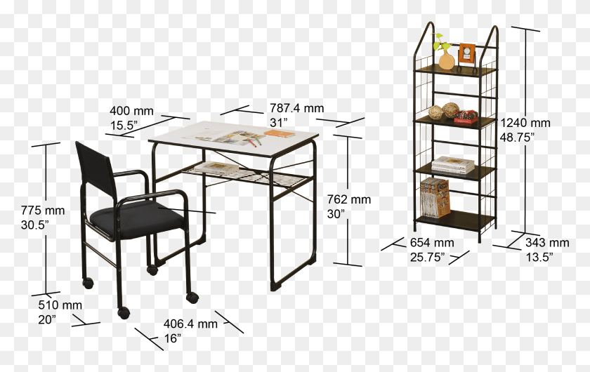 2240x1352 Student Desk And Chair Set Wbookshelf Shelf, Furniture, Table, Tabletop HD PNG Download
