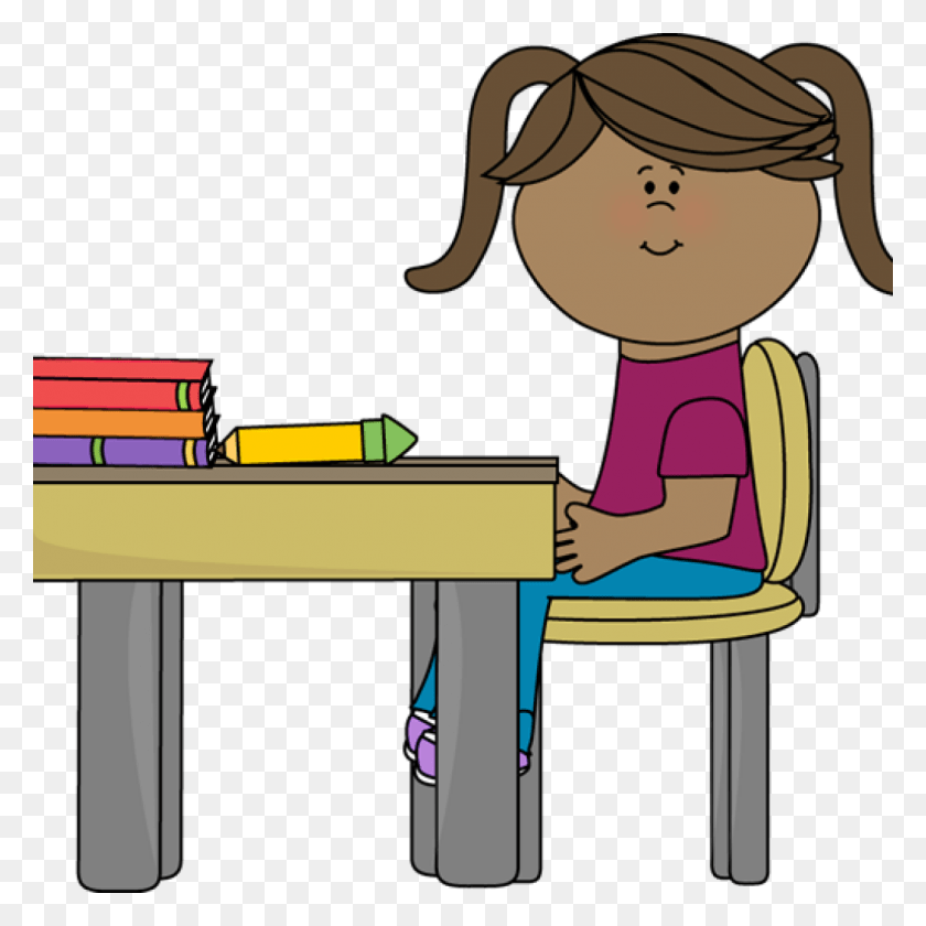 1024x1024 Student Working At Desk Clipart School Girl Sitting Girl Sitting At Desk Clipart, Furniture, Person, Human HD PNG Download
