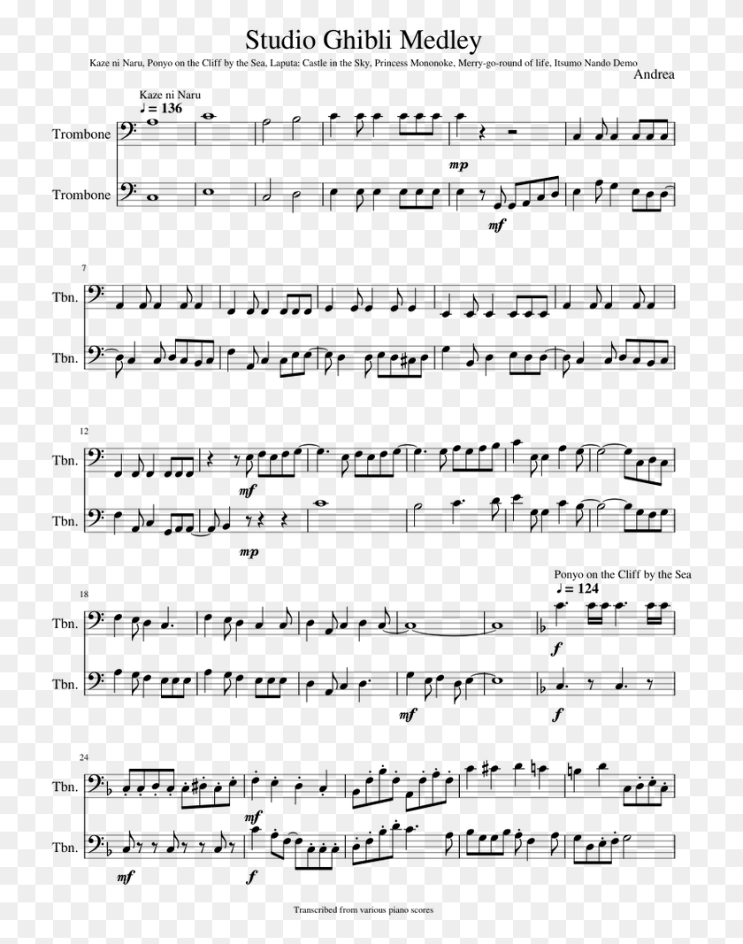 729x1007 Studio Ghibli Medley Middle Piano Sheet Music Easy, Gray, World Of Warcraft HD PNG Download