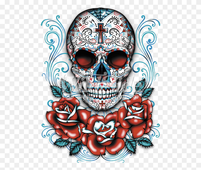 501x650 Sugar Free On Dumielauxepices Net Day Of The Dead Skull With Roses, Graphics, Doodle HD PNG Download