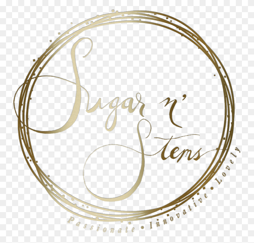 755x742 Descargar Png Sugar N Stems Logo Dorado Con Fondo Transparente Jan Circle, Texto, Caligrafía, Escritura A Mano Hd Png