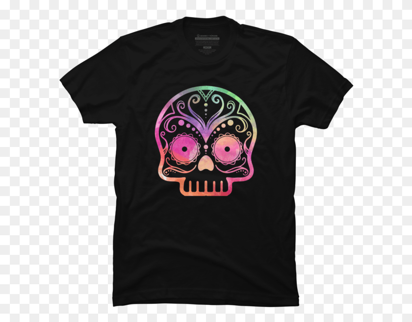 602x597 Sugar Skull Colorful Design One Colour T Shirt Design, Clothing, Apparel, T-shirt HD PNG Download