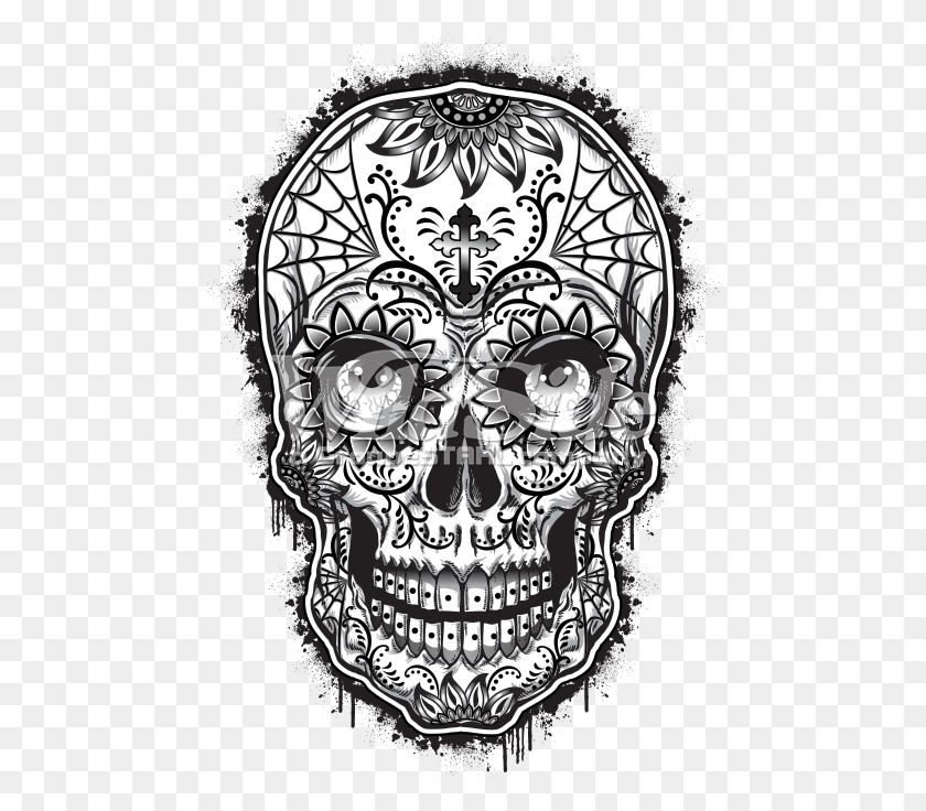 476x676 Sugar Skull With Eyes Spider Web On Skull, Doodle HD PNG Download