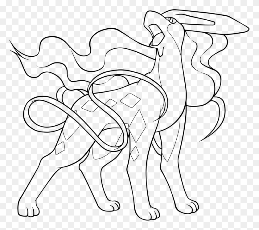 891x785 Suicune Coloring Pages Suicune Black And White, Animal HD PNG Download