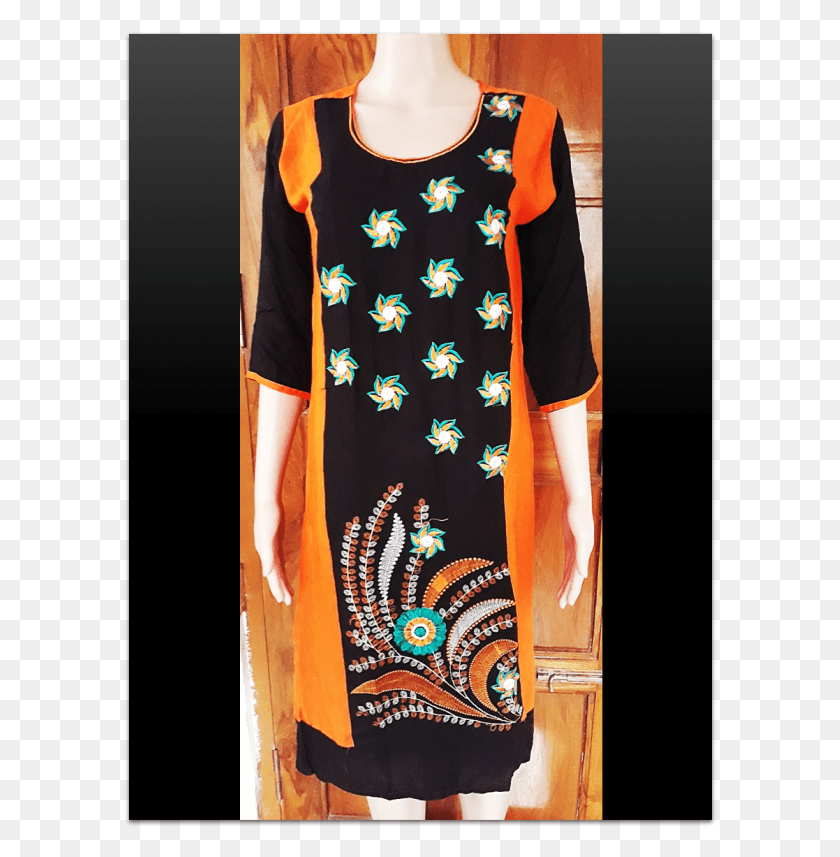 594x797 Summer Cotton Embroidery Long Kurti Girl, Clothing, Apparel, Person HD PNG Download