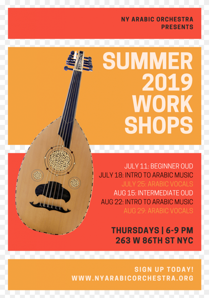857x1245 Summer Wksps 2019 Poster, Lute, Musical Instrument, Guitar HD PNG Download