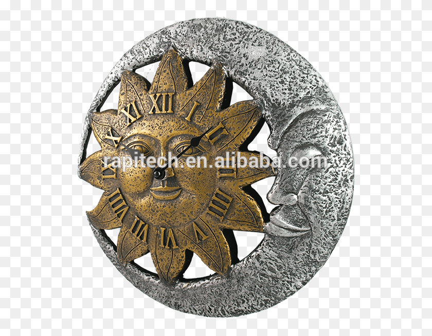 541x594 Sun Moon Shaped Indoor Outdoor Wall Clock Polyresin Badge, Symbol, Buckle, Emblem HD PNG Download