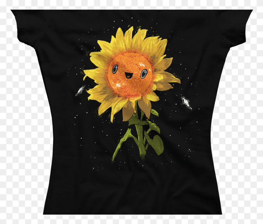 1019x856 Sunflower In Space Women39s T Shirt Sunflower Sunflowers, Clothing, Apparel, Flare HD PNG Download