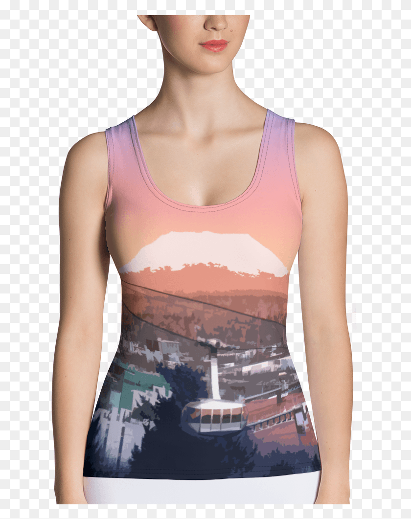 631x1001 Sunrise St Helens All Over Tank Top Print Mockup Front Girl, Clothing, Apparel, Person HD PNG Download