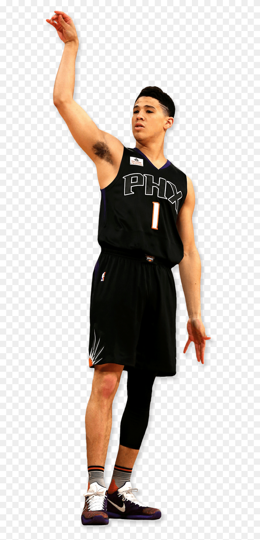 555x1683 Suns Devin Booker Jump Shot Devin Booker Cut Out, Person, Human, Clothing HD PNG Download