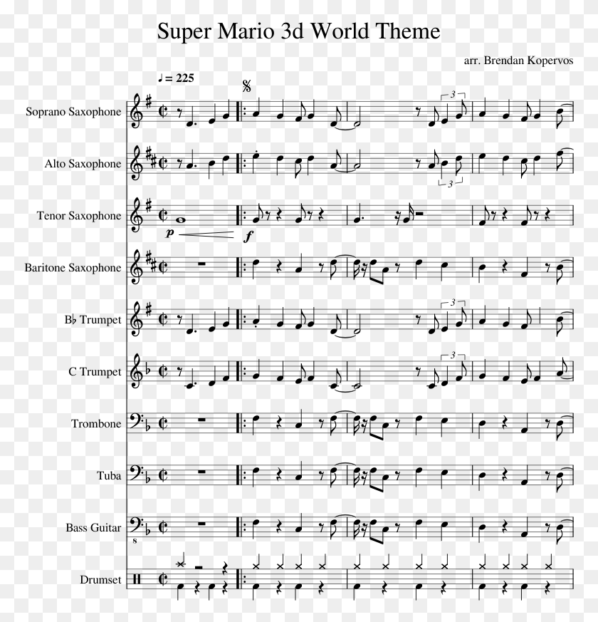 773x813 Super Mario 3d World Theme Sheet Music Composed By Star Spangled Banner Flute Marching Band, Gray, World Of Warcraft HD PNG Download