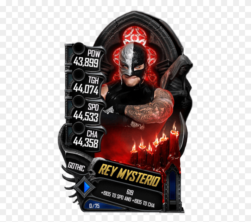 457x683 Descargar Png Supercard Reymysterio S4 21 Summerslam18 Ringdom Gothic Cards Wwe Supercard, Persona, Humano, Vela Hd Png
