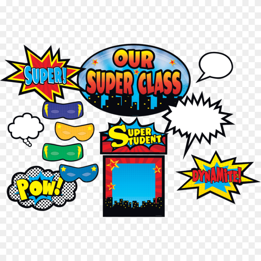 Superhero Bulletin Board Display Set Sticker PNG