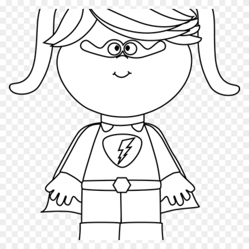 1024x1024 Superhero Clipart Black And White Black And White Little Smiling Girl Clipart Black And White, Face HD PNG Download