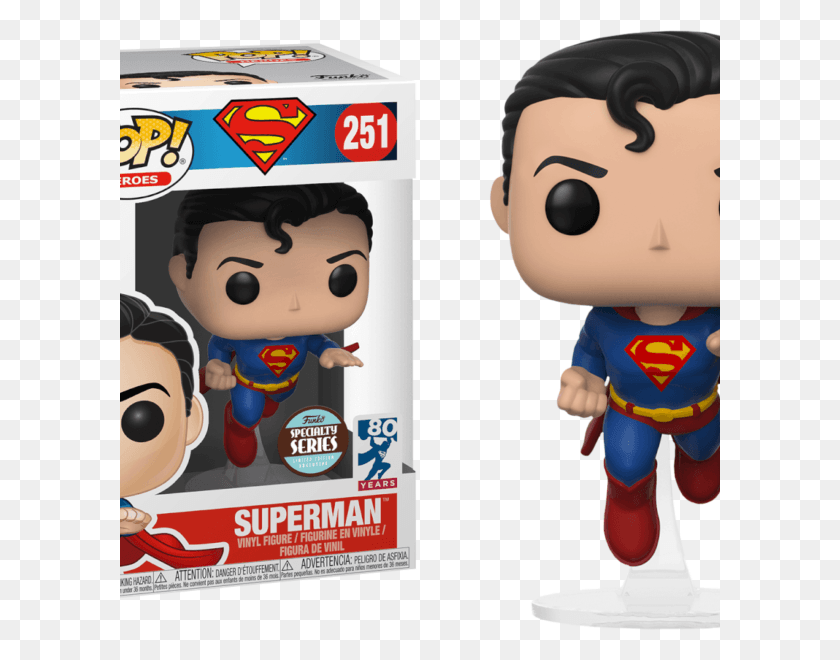600x600 Superman Flying Superman 80th Anniversary Pop Exclusive Superman Specialty Series Funko Pop, Toy, Doll, Text HD PNG Download