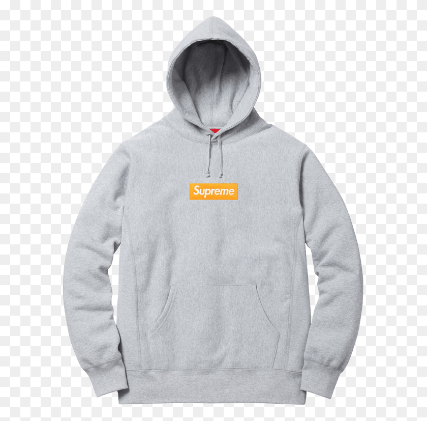 595x767 Supreme Box Logo Hoodie Grey Orange, Clothing, Apparel, Sweatshirt HD PNG Download