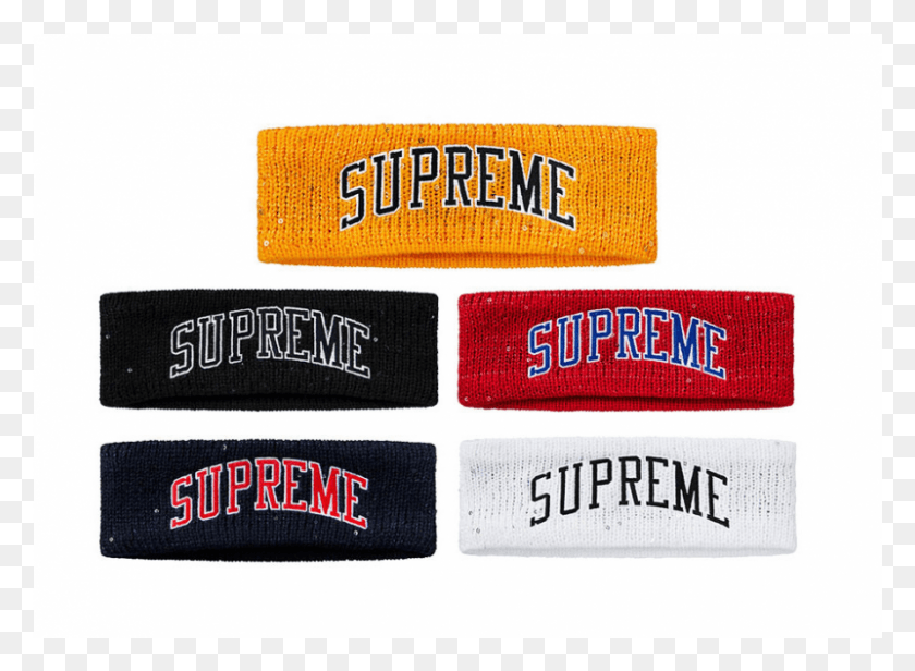 801x571 Supreme New Era Sequin Arc Logo Headband Label, Clothing, Apparel, Hat HD PNG Download
