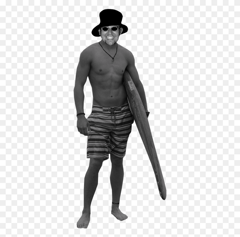 327x769 Surf Board Man 600800 Barechested, Person, Human, Shorts Hd Png