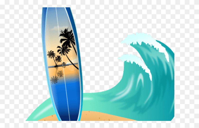 633x481 Surfboard Clipart Simple Surfboard With Wave Clipart, Sea, Outdoors, Water HD PNG Download
