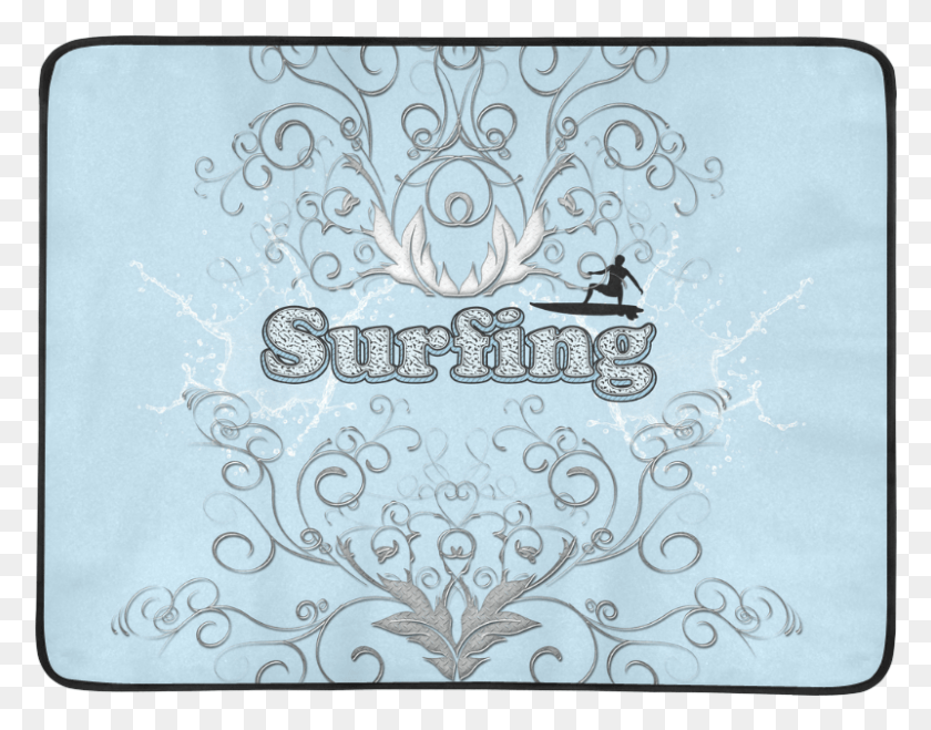 801x616 Descargar Png Surfboarder Con Elementos Florales Decorativos Estera De Playa Emblema, Gráficos, Diseño Floral Hd Png
