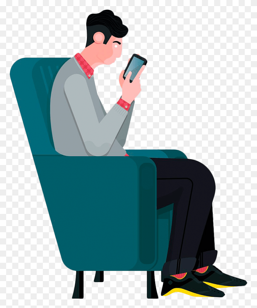783x952 Svg Black And White Library Graphic Design Cartoon Man With Phone Illustrations, Furniture, Sitting, Chair HD PNG Download
