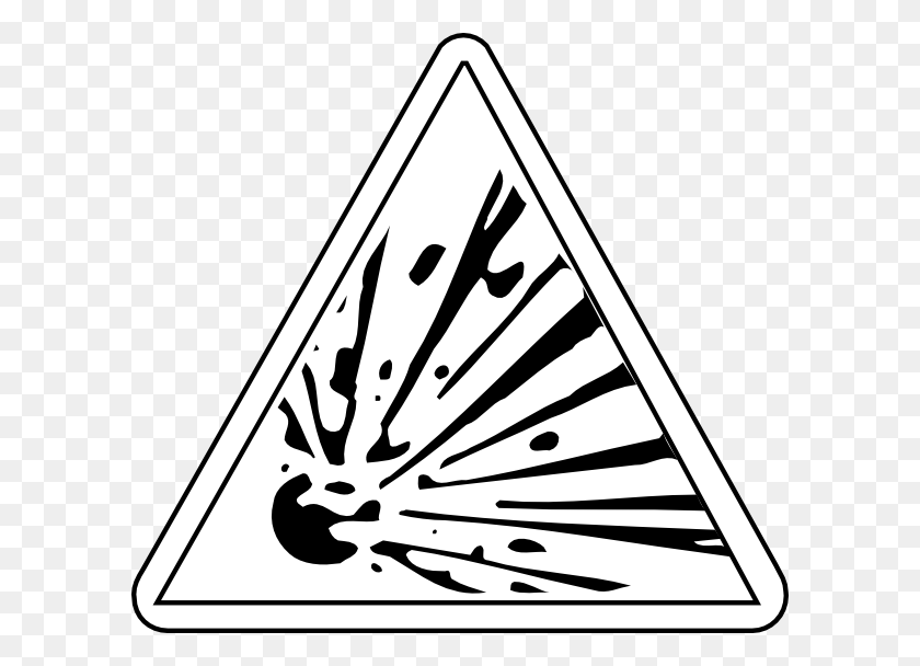 600x548 Svg Черно-Белое Изображение Взрывчатого Вещества Черно-Белое Изображение На Знаке Взрывчатого Вещества Черно-Белое Изображение, Символ, Треугольник, Трафарет, Hd Png Скачать
